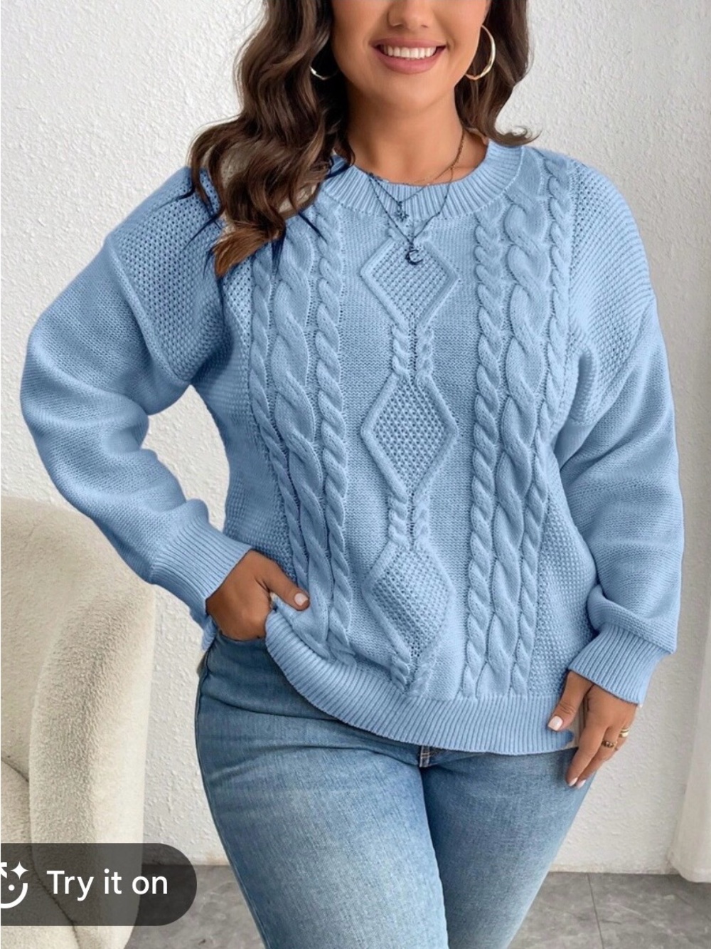 ColdWater Creek/ Light Blue Cable Knit Sweater .. 452
